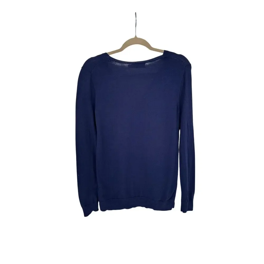Vineyard Vines Blue V-Neck Sweater Womens XS Cotton Long Sleeve Whale Logo EUC